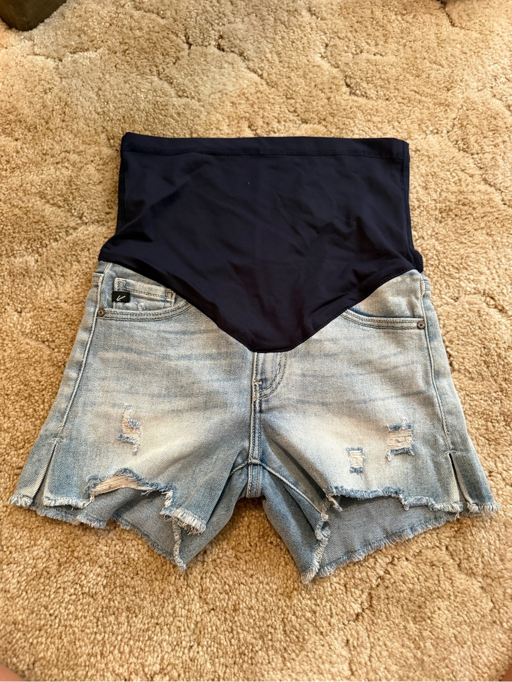 KanCan Navy Overbump High-Waist Distressed Denim Shorts